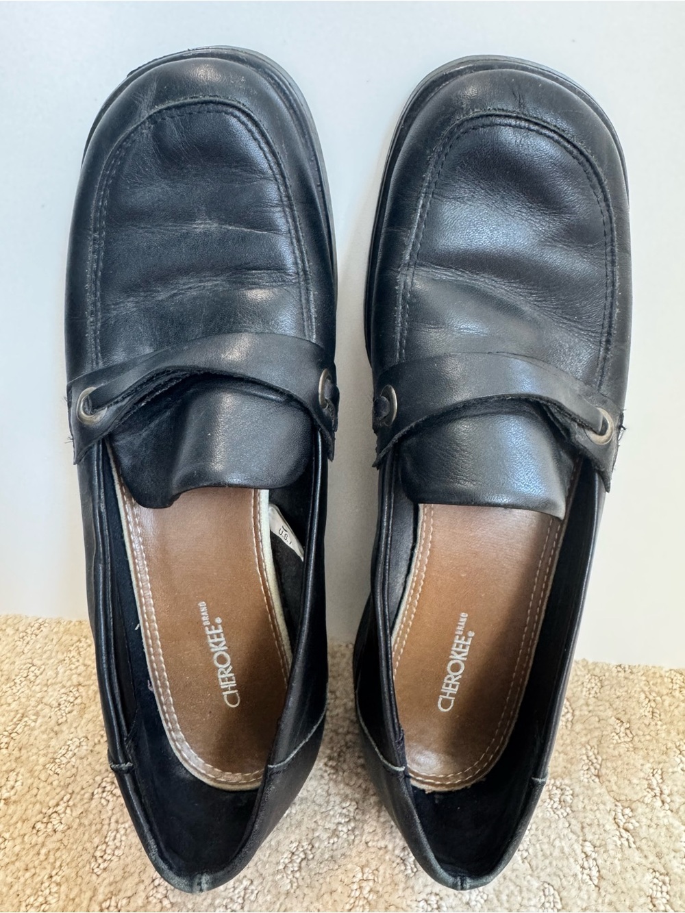 Cherokee Black Leather Loafers Women’s 8 Y2K Square Toe Preppy